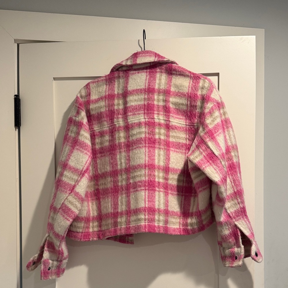 Zara Pink and Cream Plaid Cropped Jacket - Picture 3 of 3